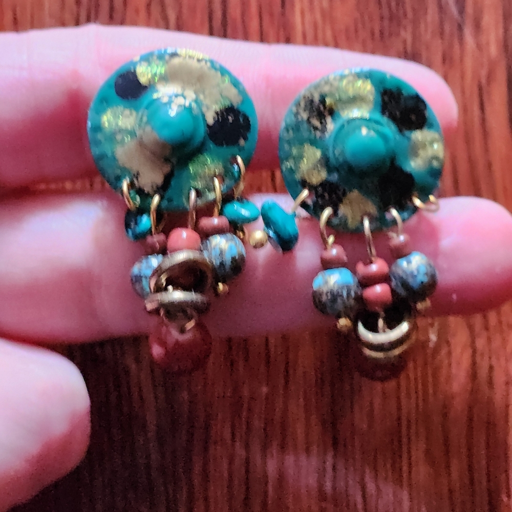 Vintage Handpainted Clip On Beaded Earrings